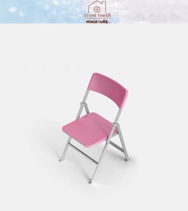 Pink folding chair with metal frame on a white background.