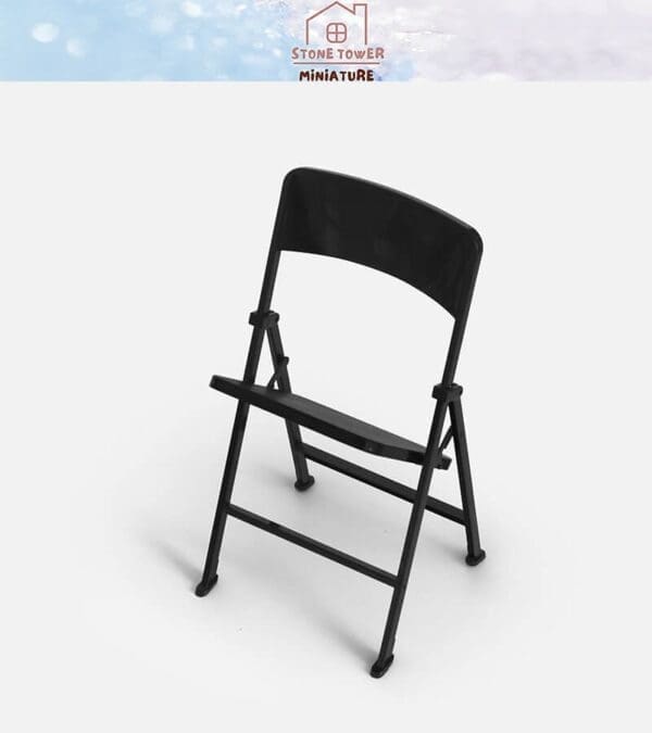 Black miniature folding chair on a white background, with "Stone Tower Miniature" logo above.