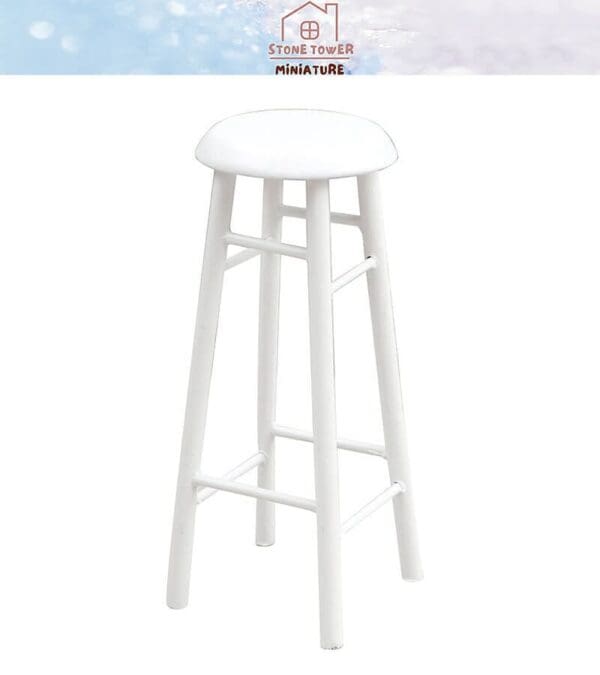 White wooden bar stool with a round seat and four legs, shown on a plain background.